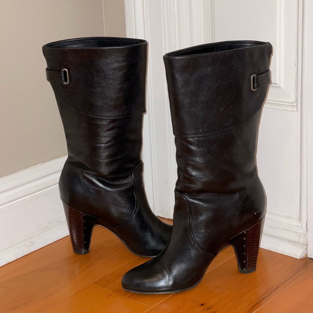 Frye Bethany Cuff Shortie Mid Calf Black Leather Boots Pristine 7M